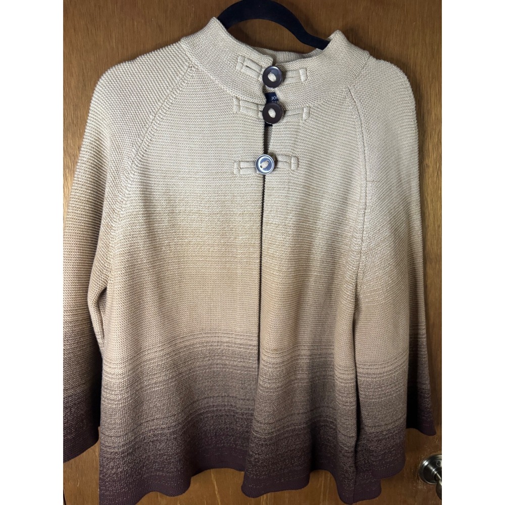 Jones New York Signature Ombre Cotton Cardigan Mock Neck Brown Cream XL
